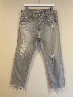 AG Adriano Goldschmied The Ex-Boyfriend Slim Distressed Jeans Raw Hem 32R Grey